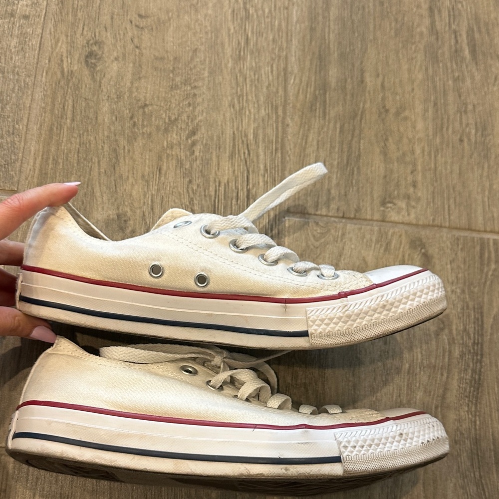Classic Low-Top Converse Sneakers in Off-White with Red & Navy Trim